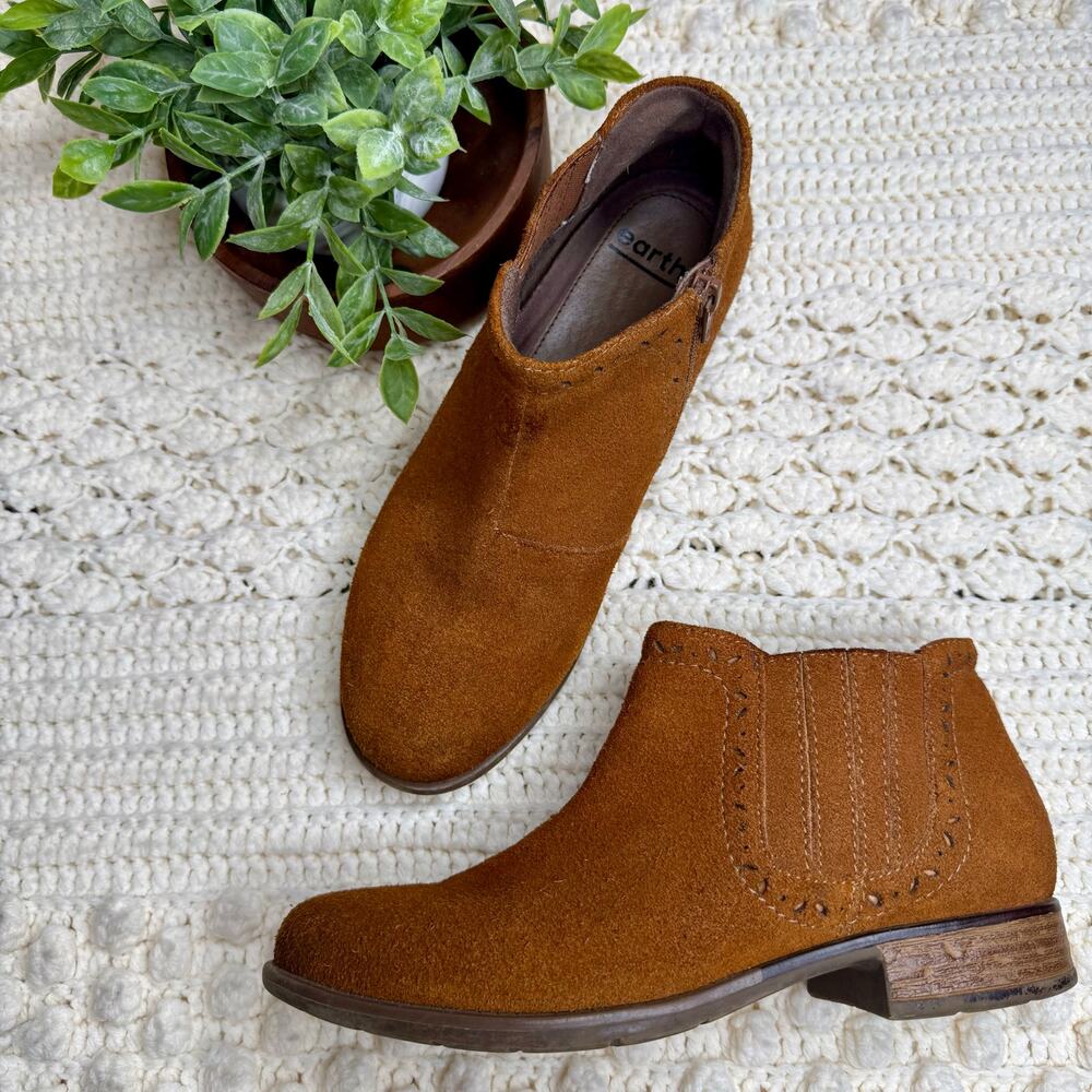 EARTH Women's 9 Buxton Suede Leather Ankle Boot Shoe Cognac Brown - Picture 5 of 13